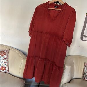 DREW Rust Red Tiered Dress